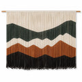 Wandteppich 100 x 90 cm aus Textilfasern in Creme Dunkelgrün Braun Schwarz im Boho Stil