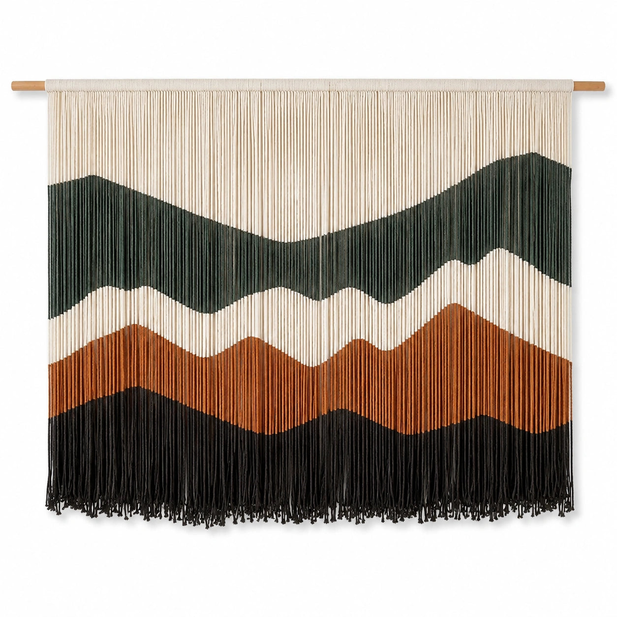 Wandteppich 100 x 90 cm aus Textilfasern in Creme Dunkelgrün Braun Schwarz im Boho Stil