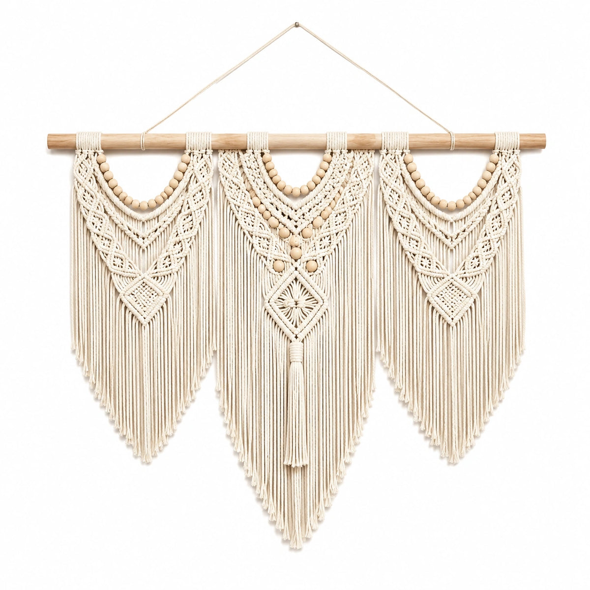 Makramee Wandteppich 100 x 110 cm Baumwolle Beige Boho Wanddekoration