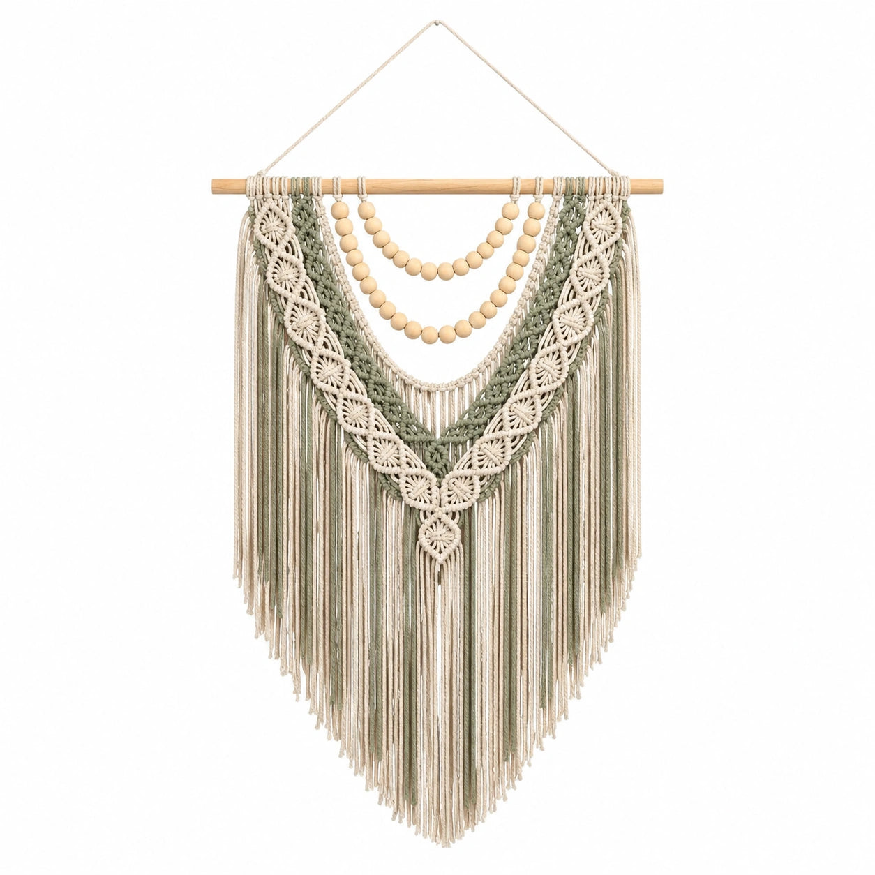 Makramee Wandteppich 60 x 90 cm Baumwolle Beige Grün Boho Wanddekoration