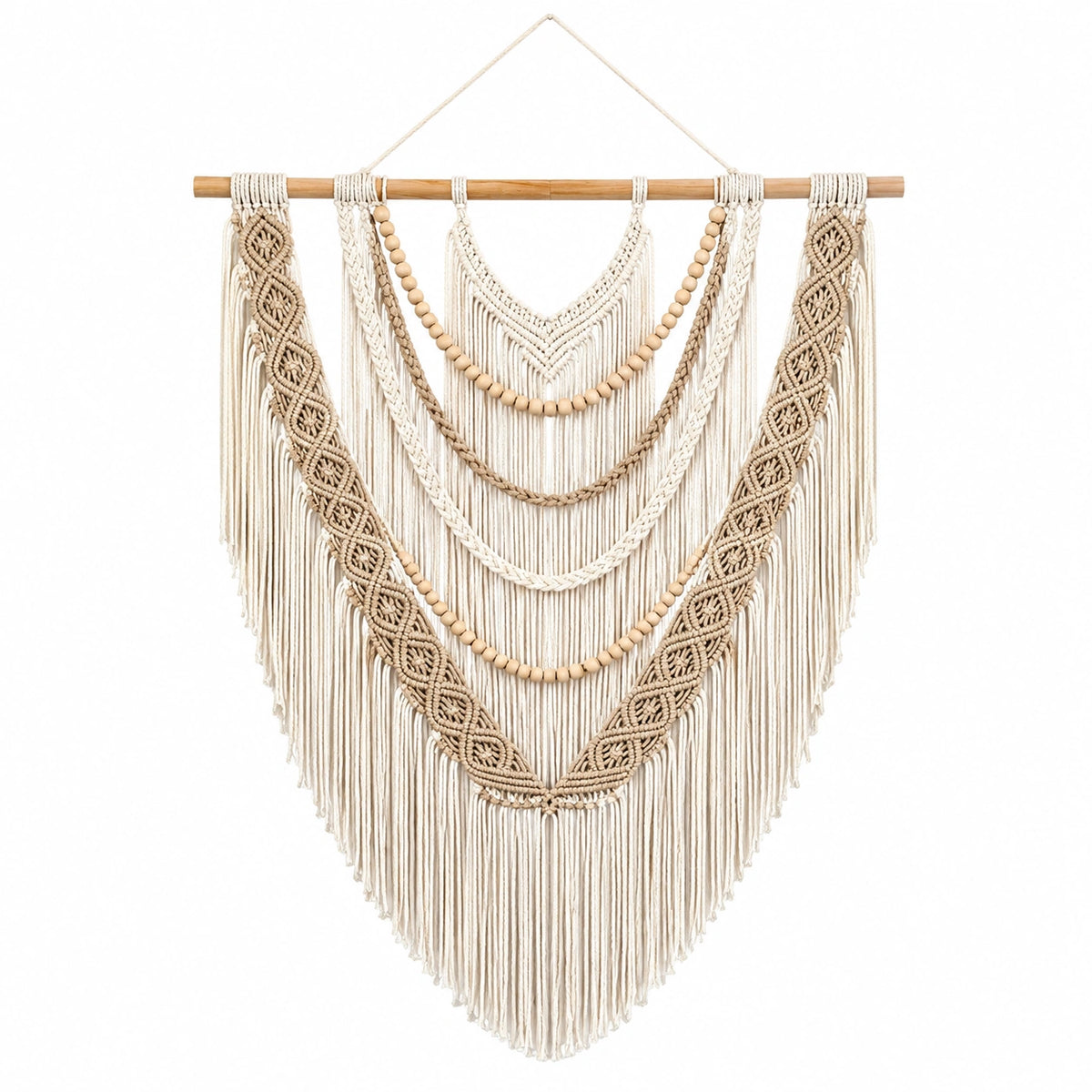 Makramee Wandbehang 60 x 90 cm Baumwolle Beige Boho Wanddekoration