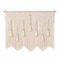 Makramee Wandteppich 100 x 100 cm Baumwolle Beige mit Holzstab und Fransen