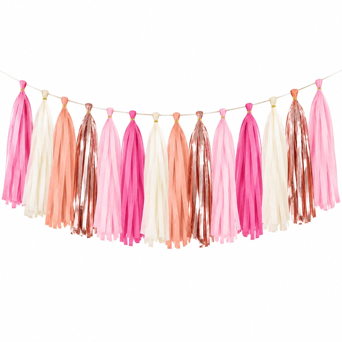Quastengirlande 300 cm Papier Rosa Creme Pfirsich Roségold - Partydekoration zum Aufhängen