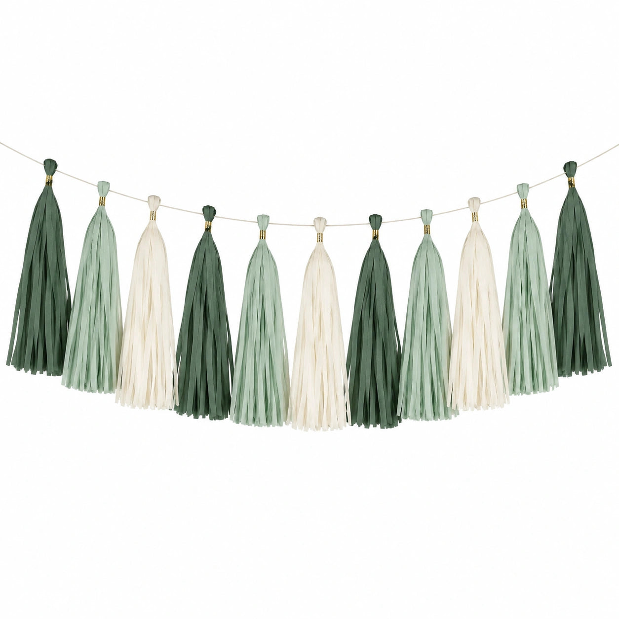 Papierquastengirlande 200 cm Grün Creme für Raumdekoration