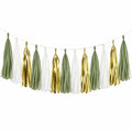 Quastengirlande 200 cm aus Papierfolie Grün Weiß Gold hängende Partydekoration