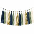 Quastengirlande 200 cm Papierfolie Creme Salbeigrün Dunkelblau Gold hängende Partydekoration