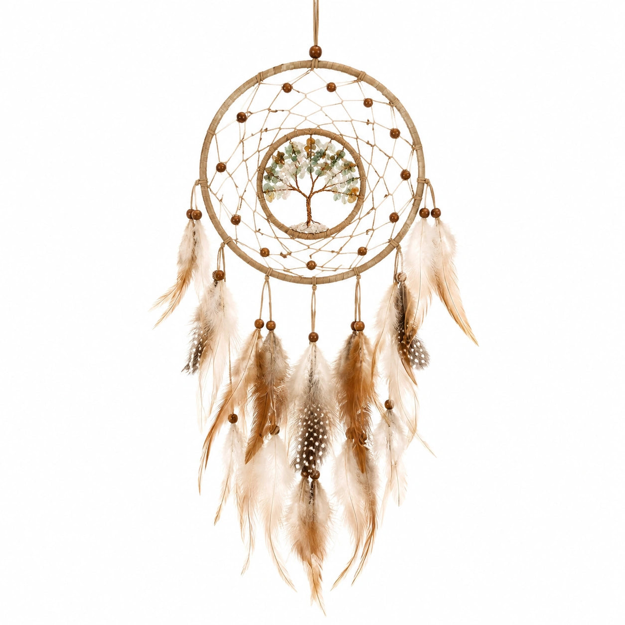 Traumfänger 35 x 75 cm Naturfaser Federn Braun Beige Boho Wanddekoration