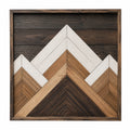 Holz Wandbild 60 cm Braun Weiß mit Bergmotiv im rustikalen Stil