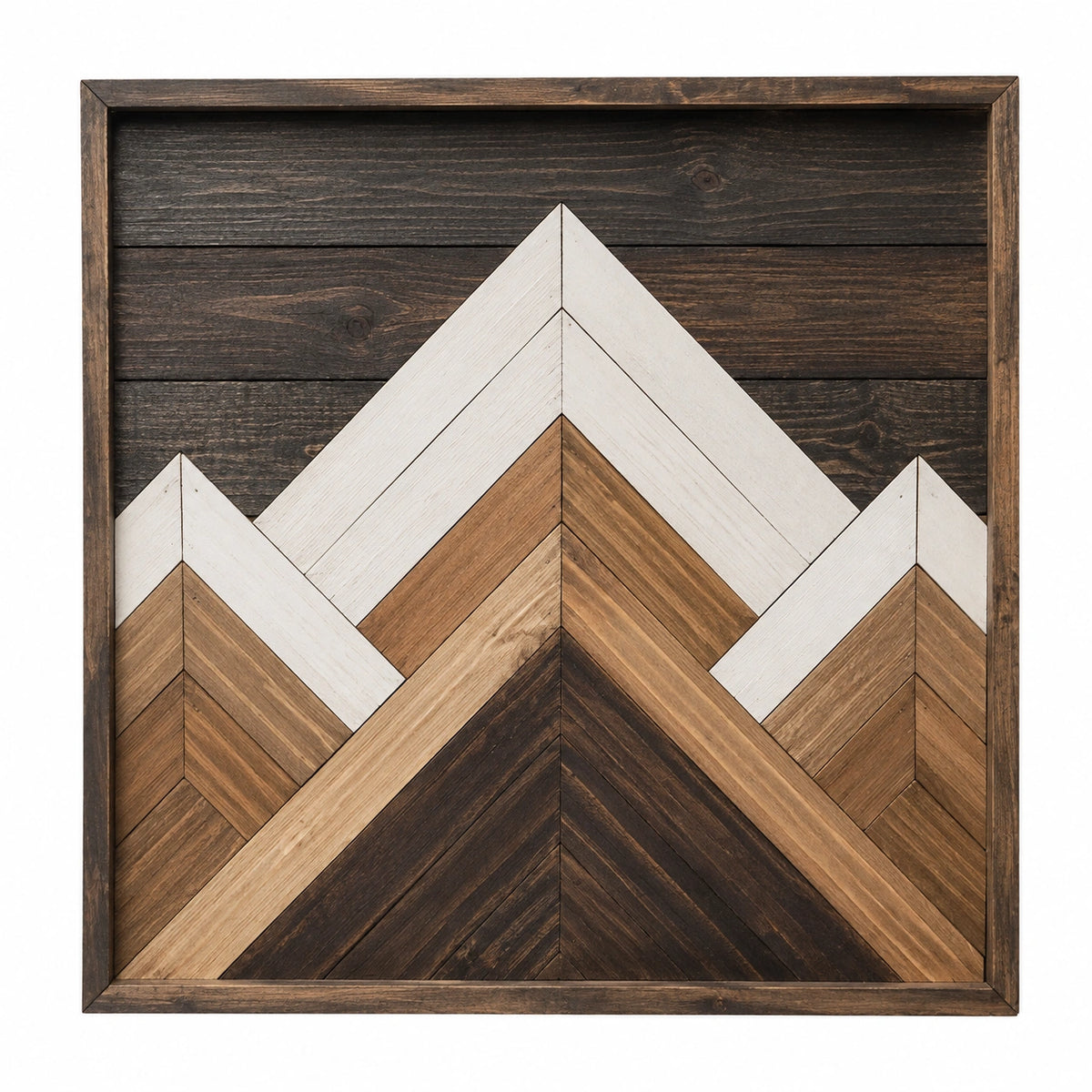 Holz Wandbild 60 cm Braun Weiß mit Bergmotiv im rustikalen Stil