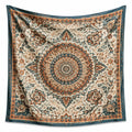 Wandteppich 150 x 150 cm aus Polyester Cremeblau Terrakotta mit Blumen Mandala Muster