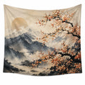 Wandteppich 150 x 150 cm Polyester Beige mit Berglandschaft und Blütenzweigen