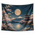 Wandteppich 150 x 130 cm aus Polyester Blau mit Mond Berg Blüten Motiv für Wanddekoration