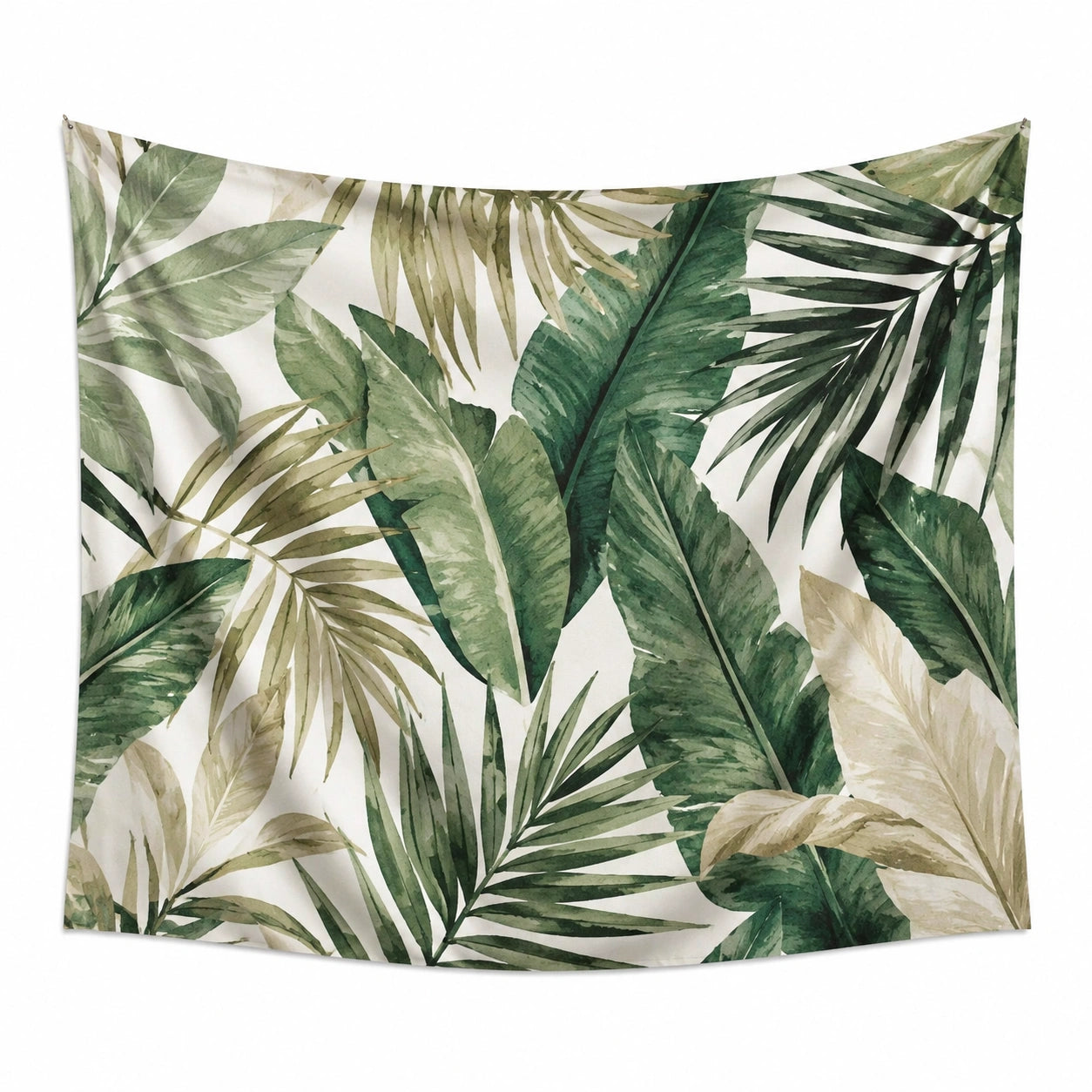 Wandteppich 150 x 130 cm aus Polyester in Grün Weiß mit tropischem Blättermuster zur Wanddekoration