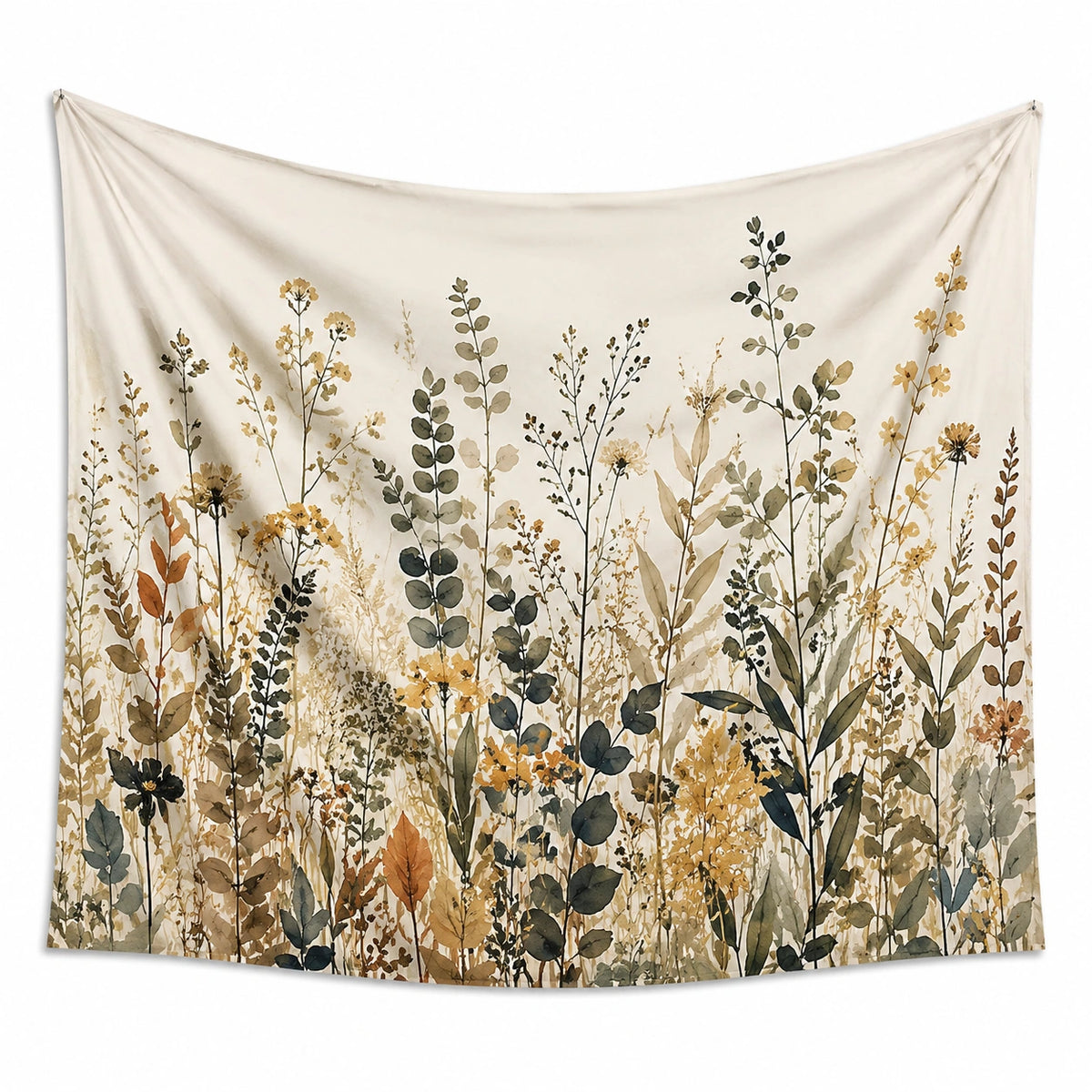 Wandteppich 150 x 130 cm aus Polyester in Creme Grün Braun mit Blumenmotiv
