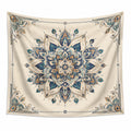 Wandteppich 150 x 150 cm Textilgewebe Beige Blau Mandala Muster mit Ösen